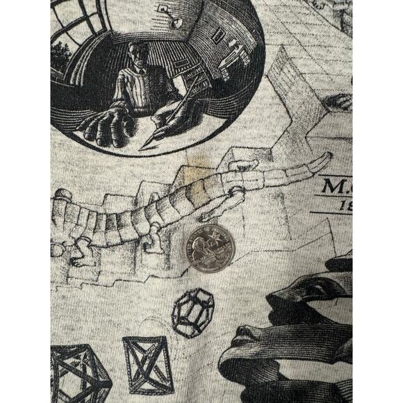 VTG 90s M.C. Escher Graphic Crewneck Oneita XL(46-48) USA Gray Sleeve Hit! - Picture 7 of 12